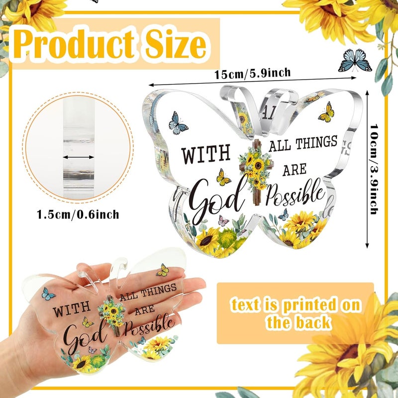 Barydat Acrylic Christian Gifts Bible Verses Religious Gifts for Women Men Inspirational Scripture Butterfly Prayer Room Decor Faith Keepsake Paperweights for Mother Father Home (with God) - Image 3